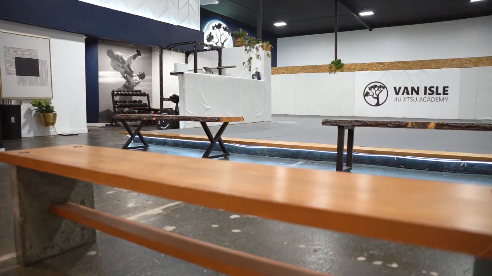 Van Isle BJJ mat floor with benches
